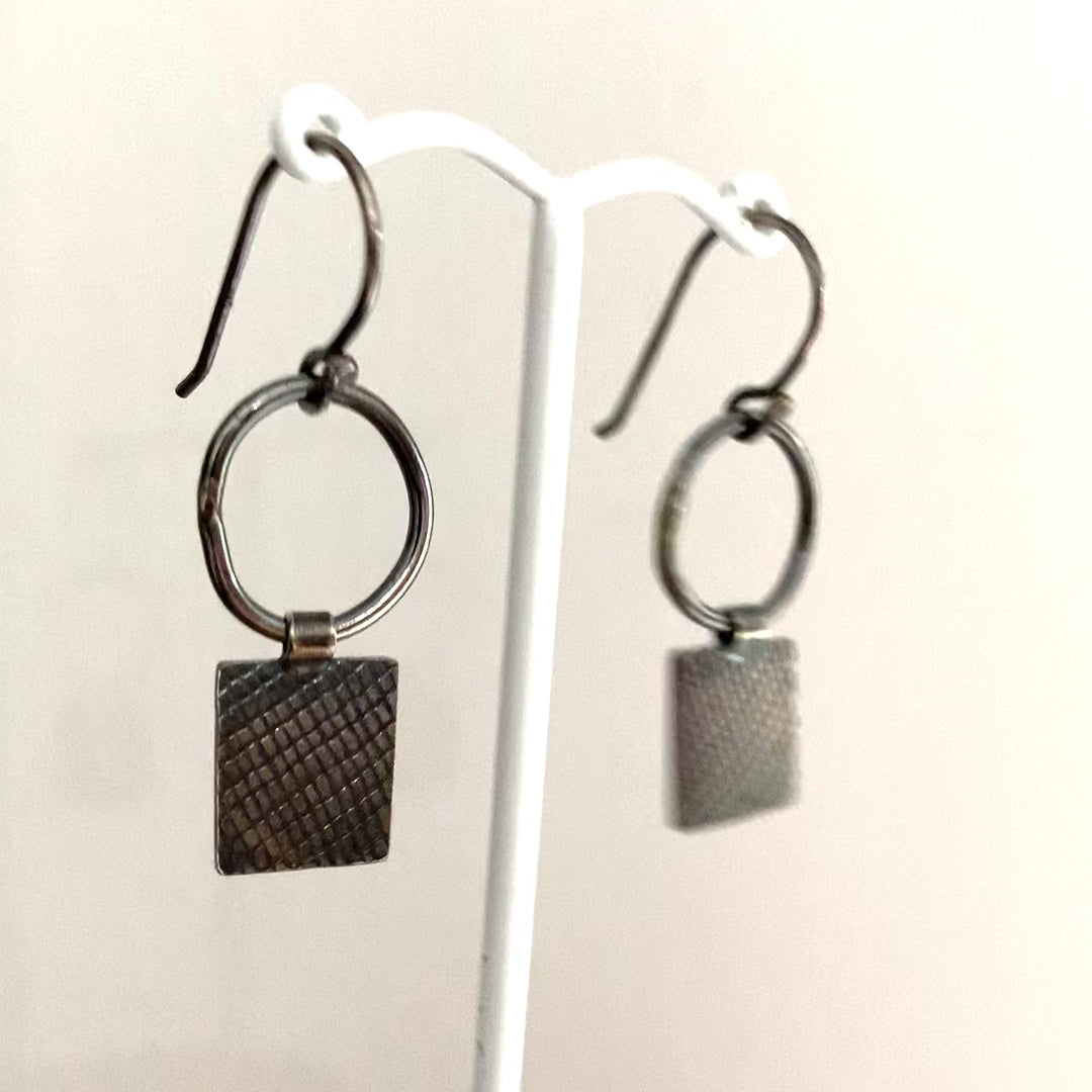 Textured patina geo earrings